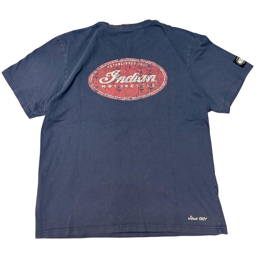 Indian Motorcycle Shirt Mens Large Blue Pocket Logo Graphic Moto Tee Biker